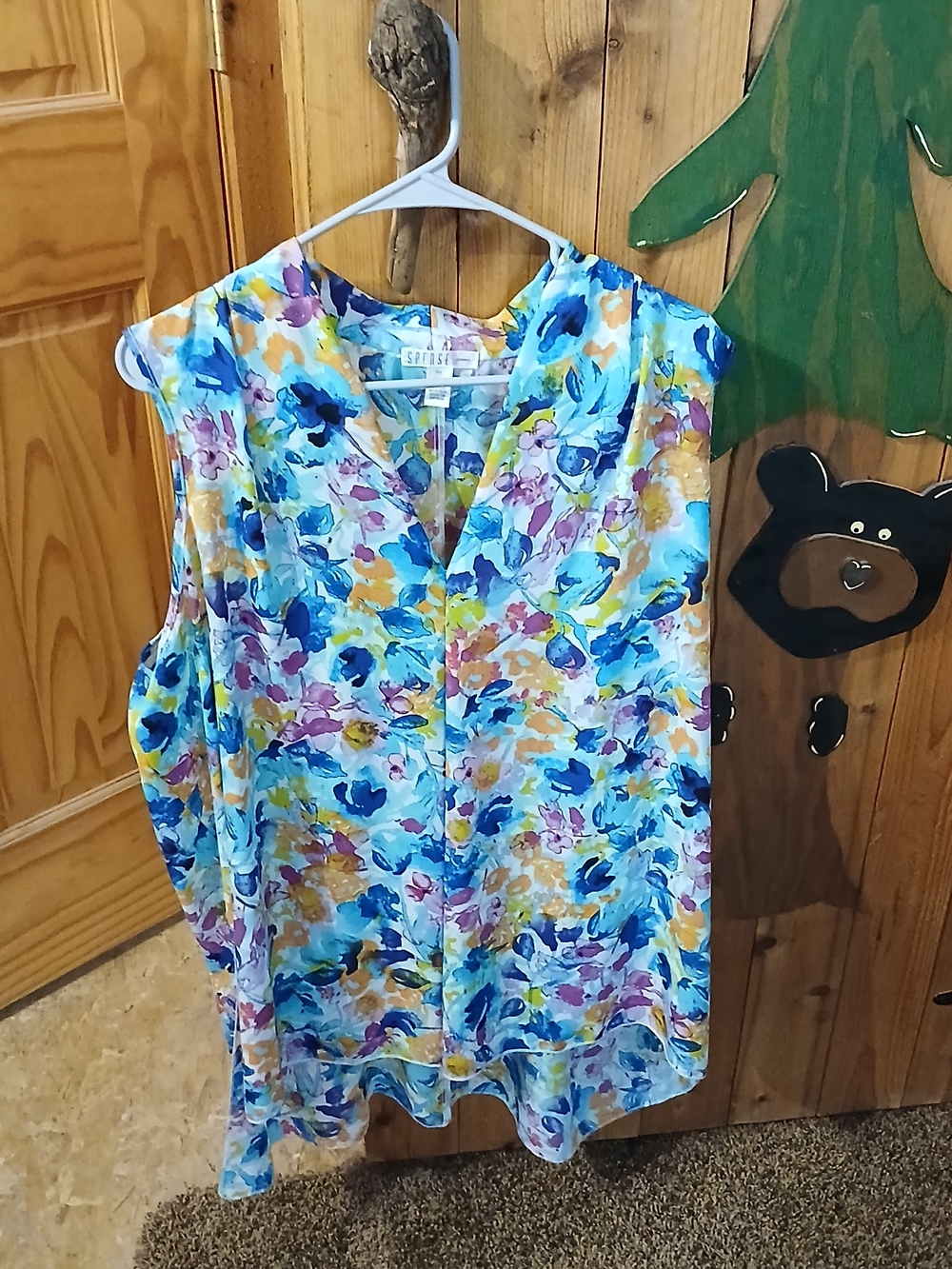 Spense Sleeveless Watercolor Floral Tunic in Blue, Yellow and Purple